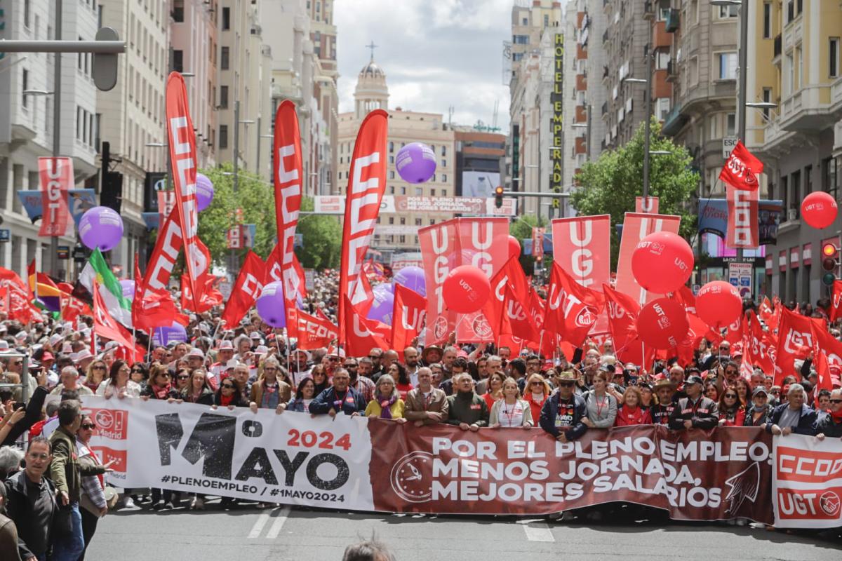 Cabecera de la manifestacin del 1 de Mayo 2024 en Madrid