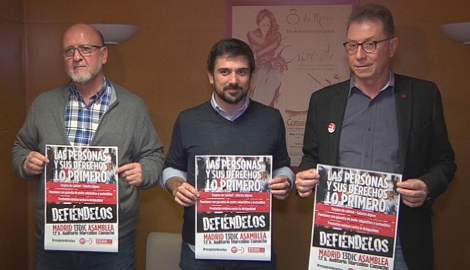 Reunin de CCOO de Madrid, UGT y Podemos de cara a la manifestacin del 18D