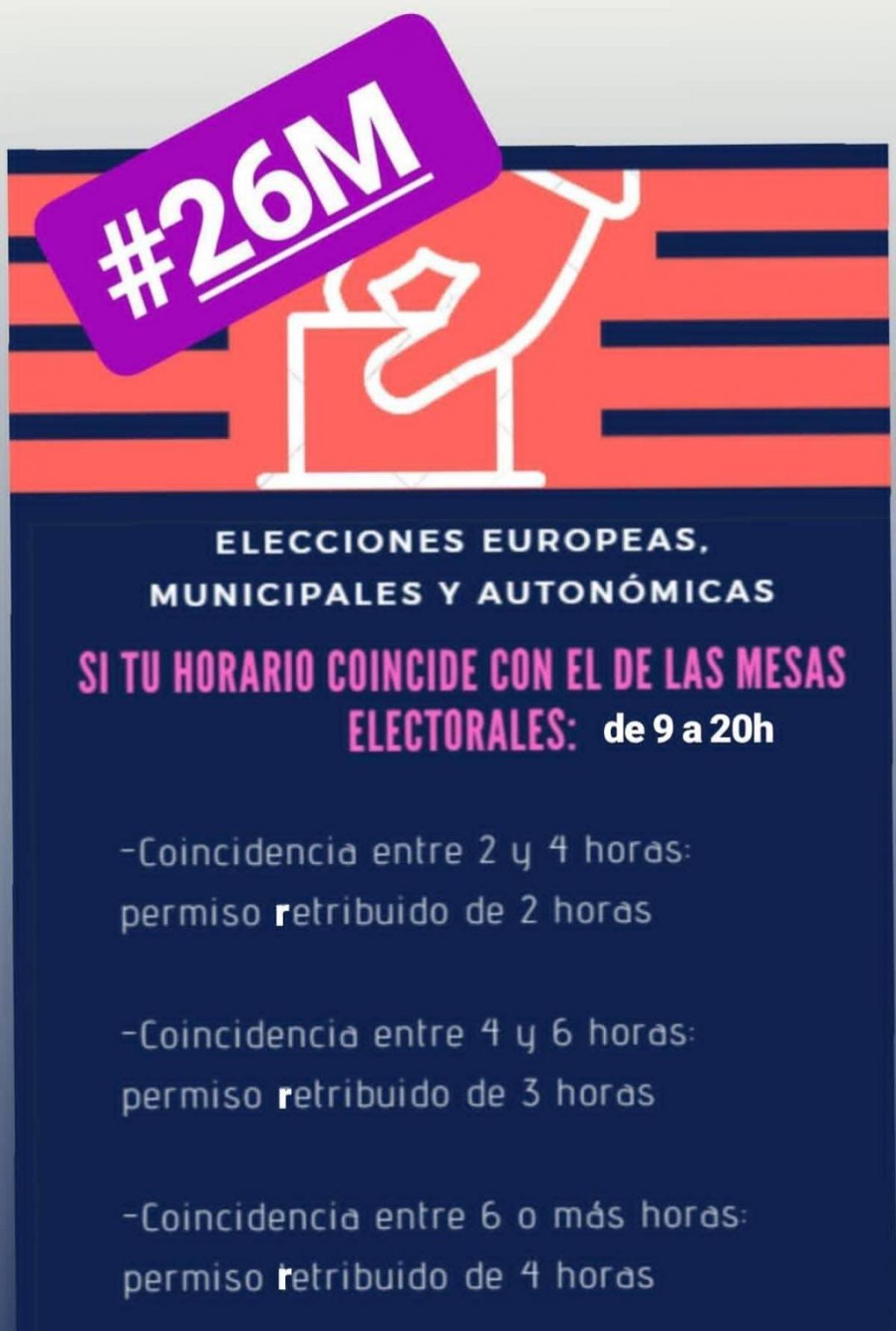 Permisos retribuidos durante la jornada laboral el da de las elecciones del 26 de mayo de 2019