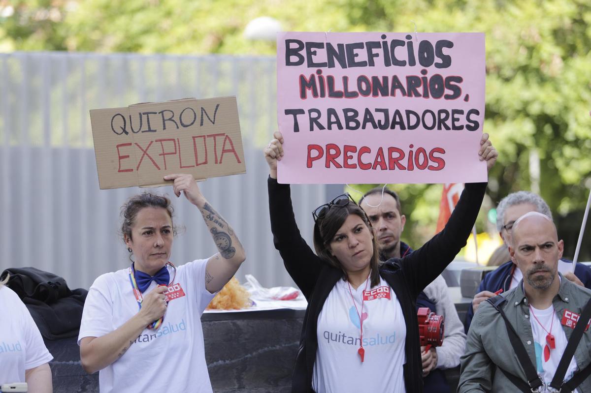 Protesta de trabajadoras de Quirón el pasado mes de mayo de 2026