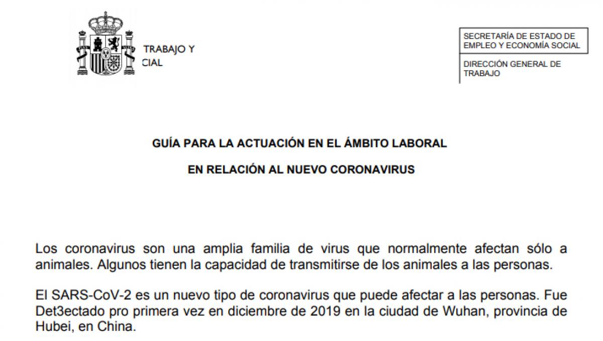 DOCUMENTO: Gua para la actuacin en el mbito laboral en relacin al nuevo coronavirus