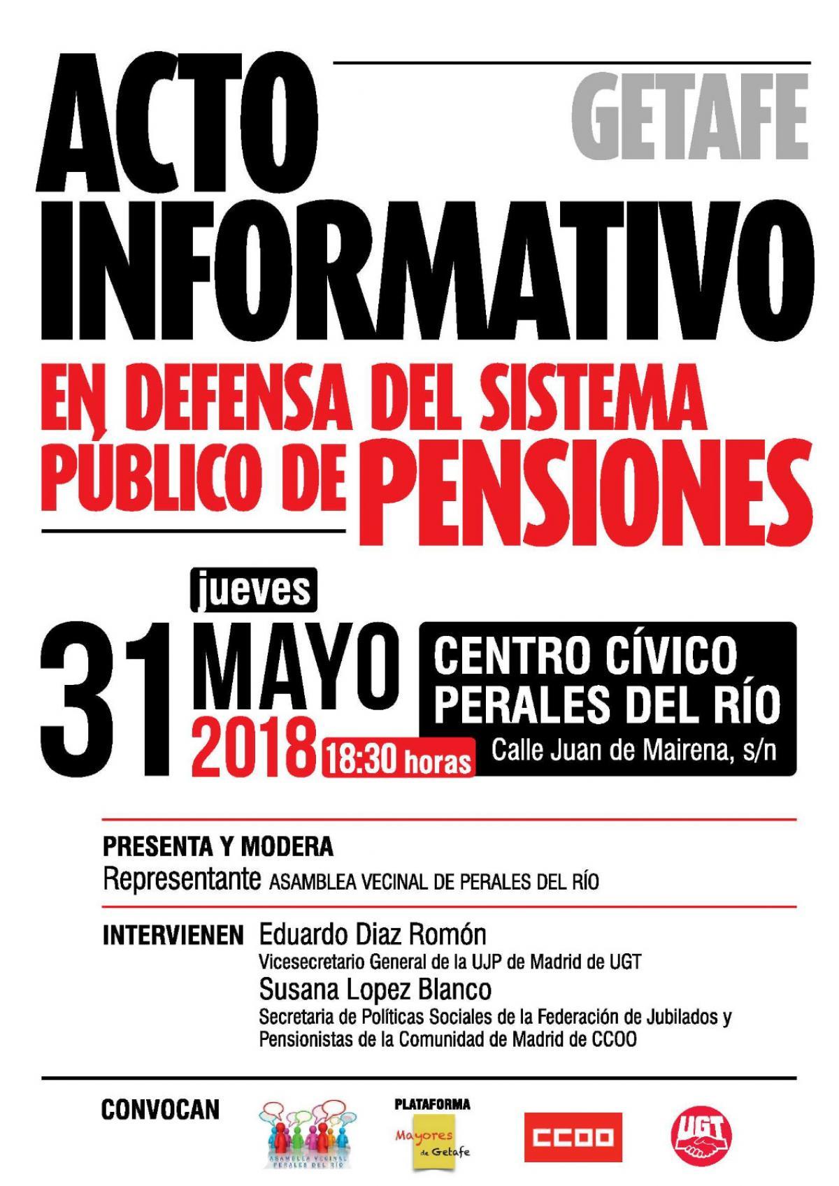 Acto informativo en defensa del sistema pblico de pensiones en Getafe